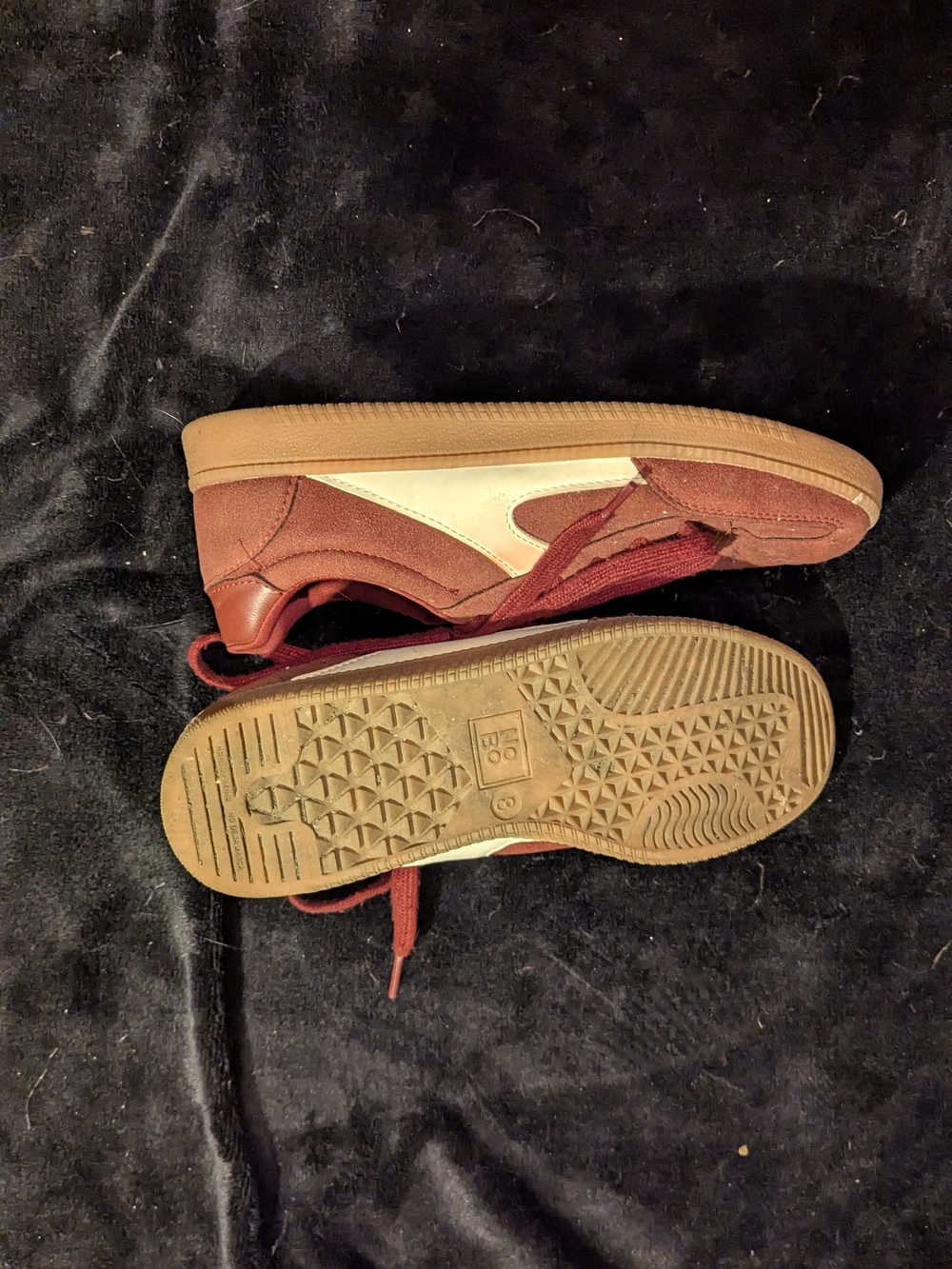 Maroon Suede Low-Top Sneakers with White Accent